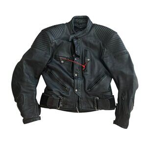 Vtg Teknic Black Leather Motorcycle Jacket Men’s Sz 40/50 Padded Biker Cafe Race